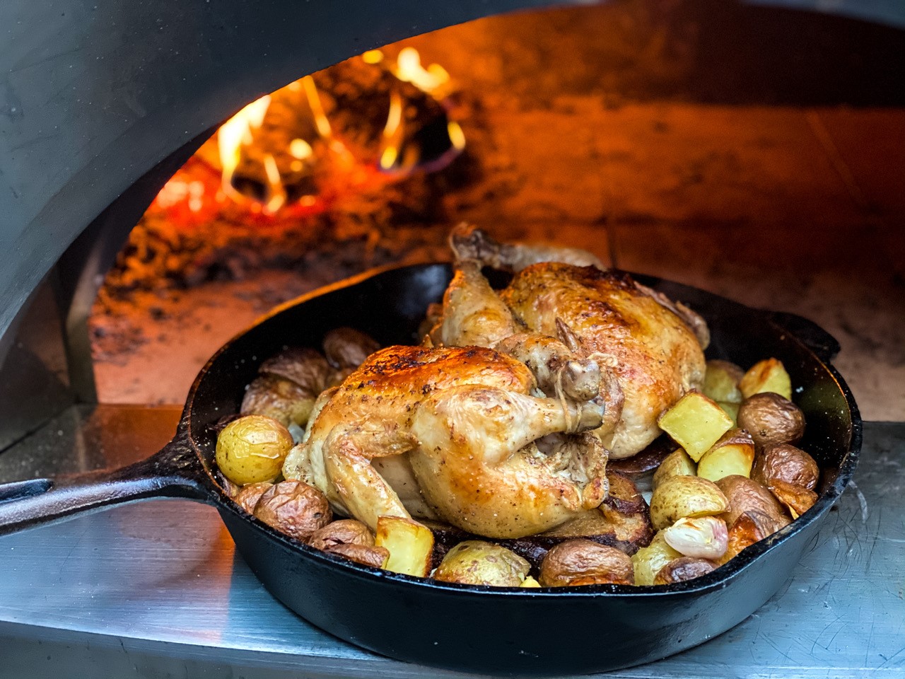 Festive Bird Cornish Hens cooked in wood fired oven Forno